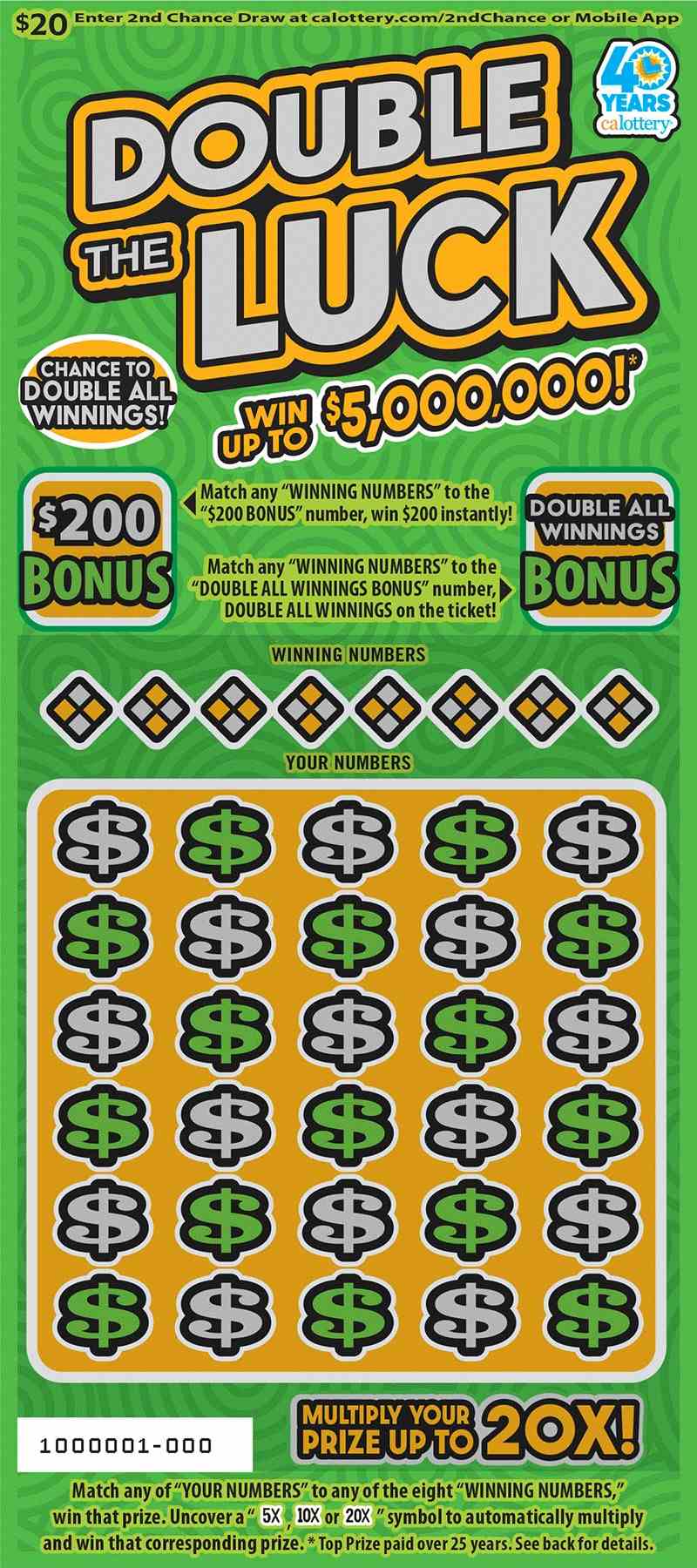 Double The Luck scratchcard - game number #1672 - front