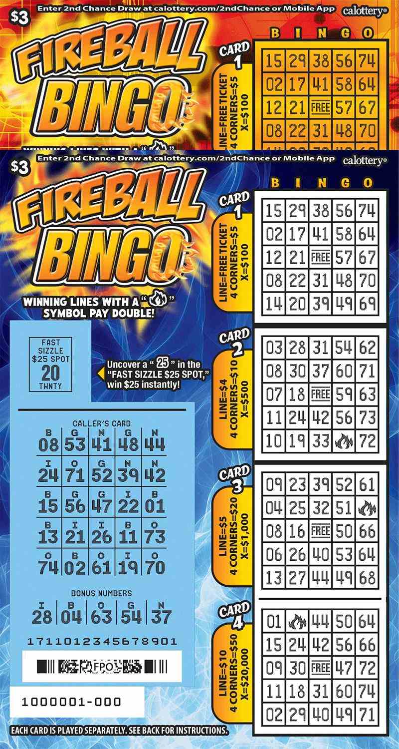 Fireball Bingo scratchcard - game number #1711 - front-scratched