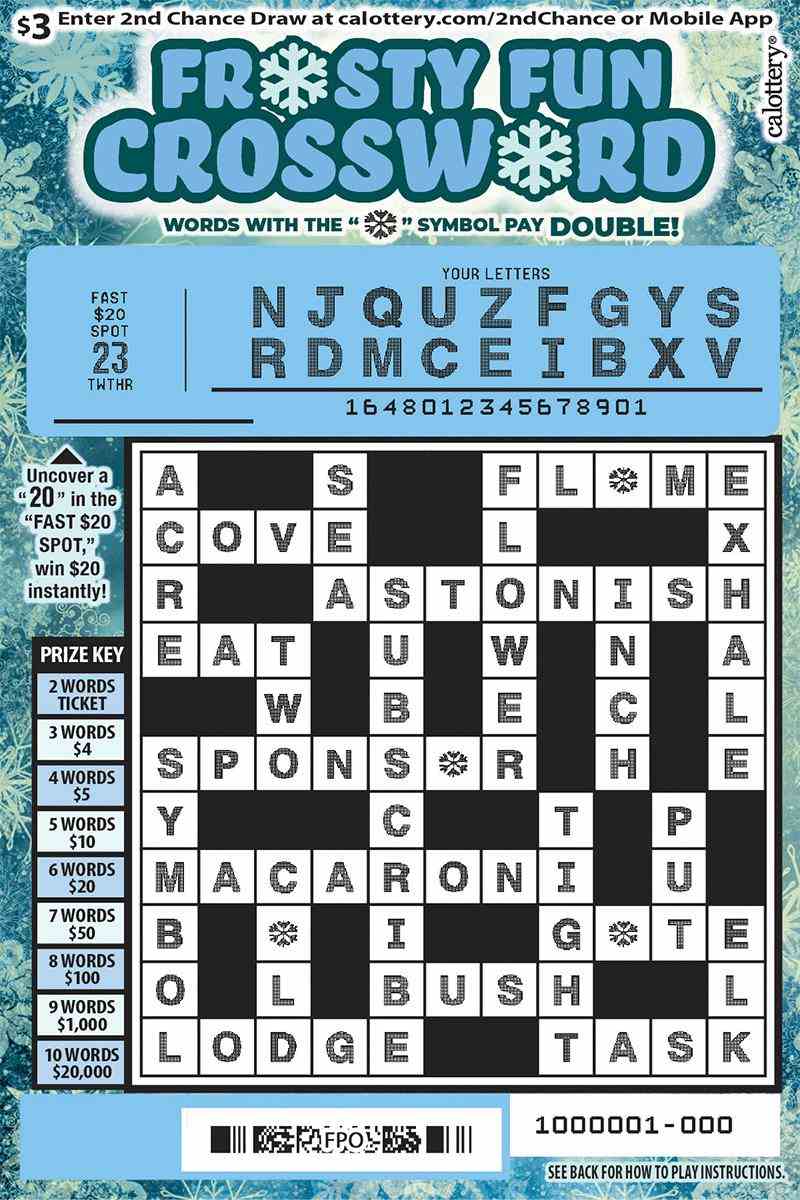 Frosty Fun Crossword scratchcard - game number #1648 - front-scratched