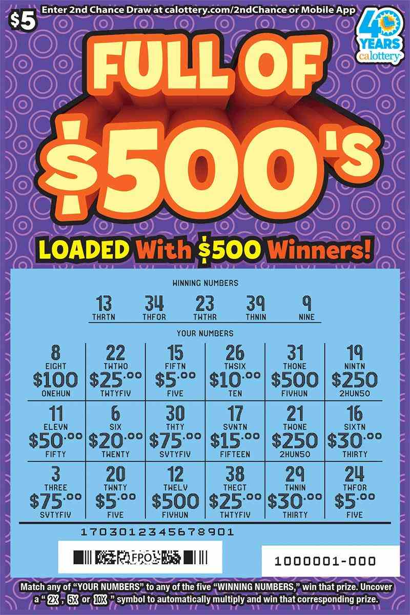 Full Of 500'S scratchcard - game number #1703 - front-scratched