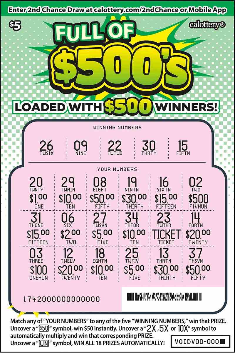 Full Of 500'S scratchcard - game number #1742 - front-scratched