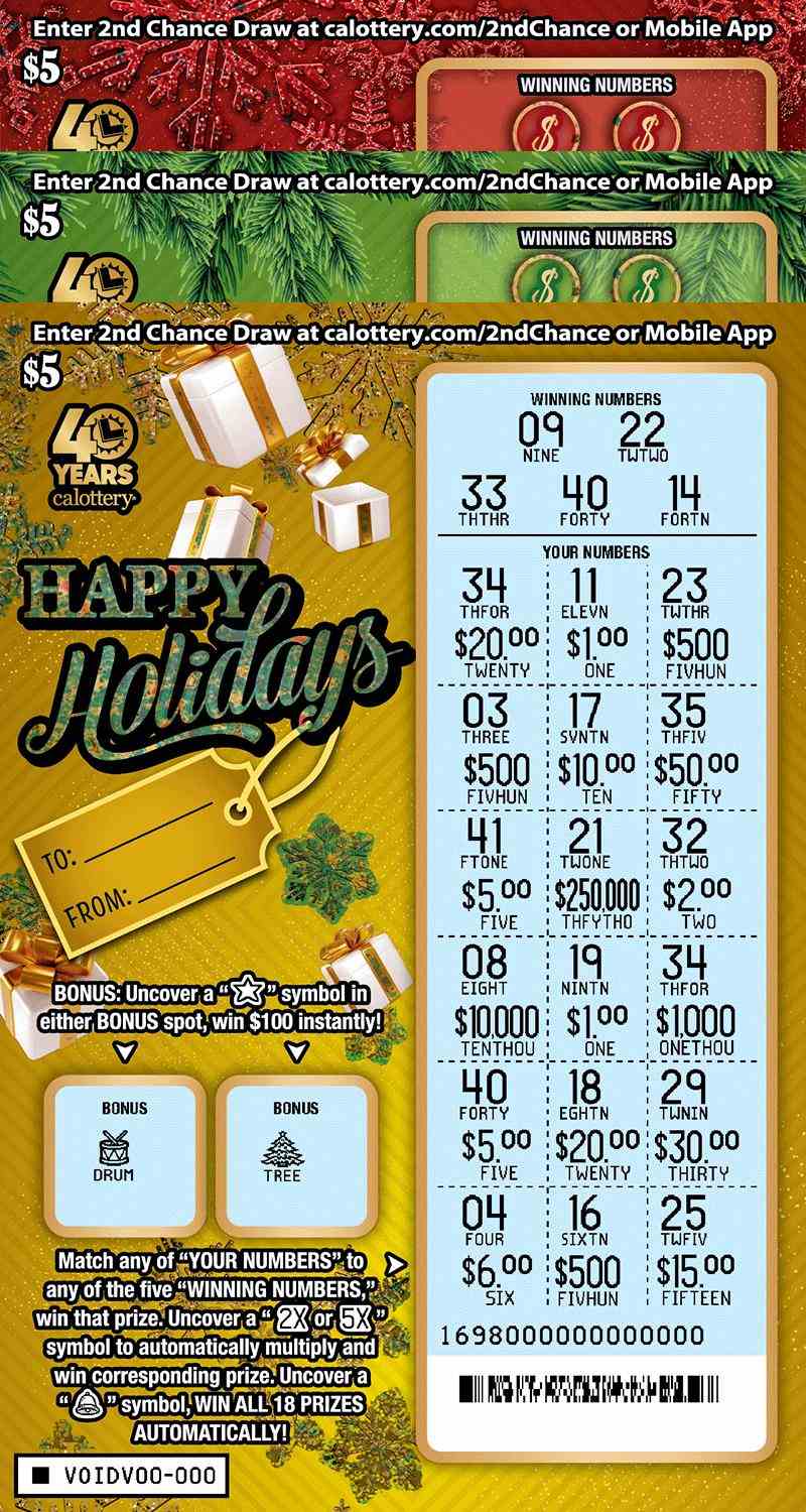 Happy Holidays scratchcard - game number #1698 - front-scratched