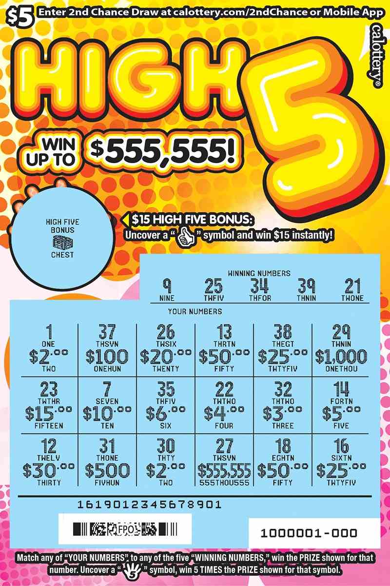 High 5 scratchcard - game number #1619 - front-scratched
