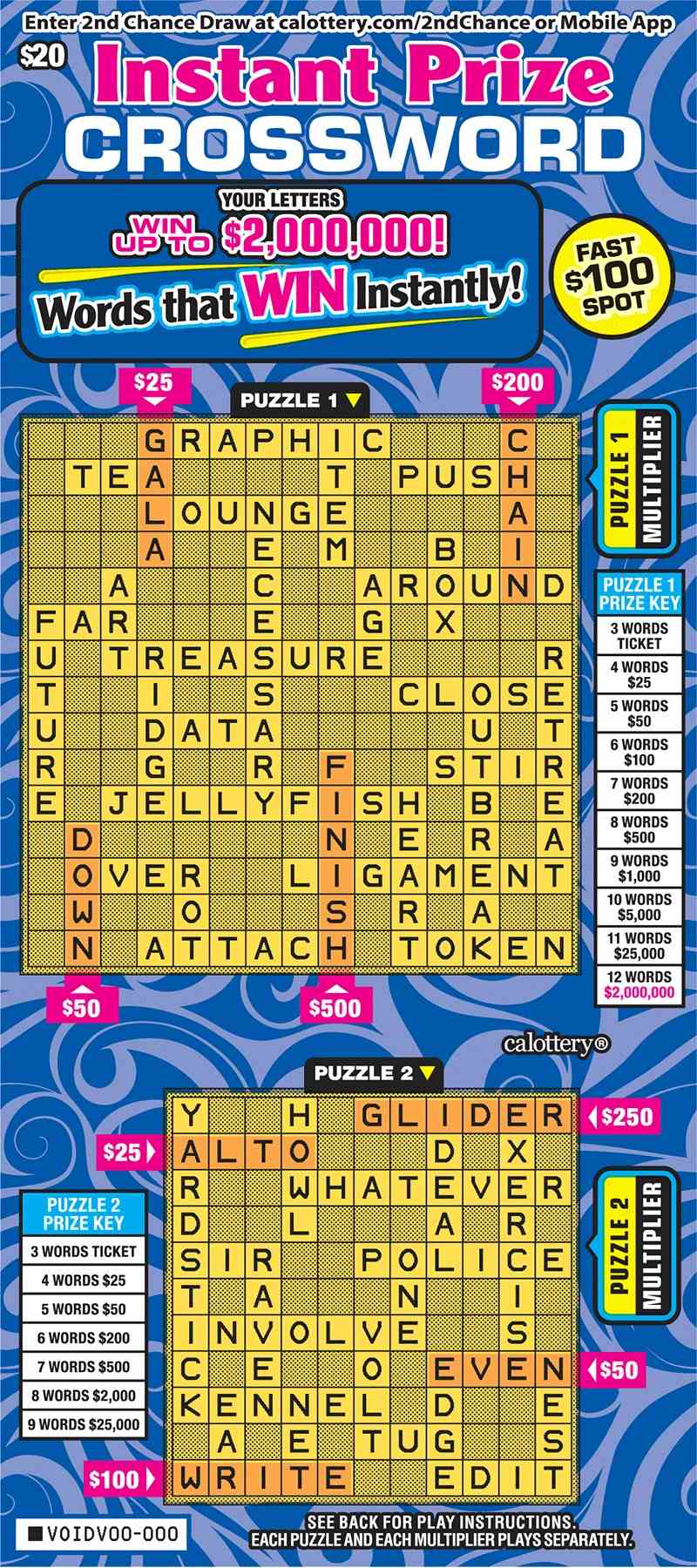 Instant Prize Crossword scratchcard - game number #1590 - front