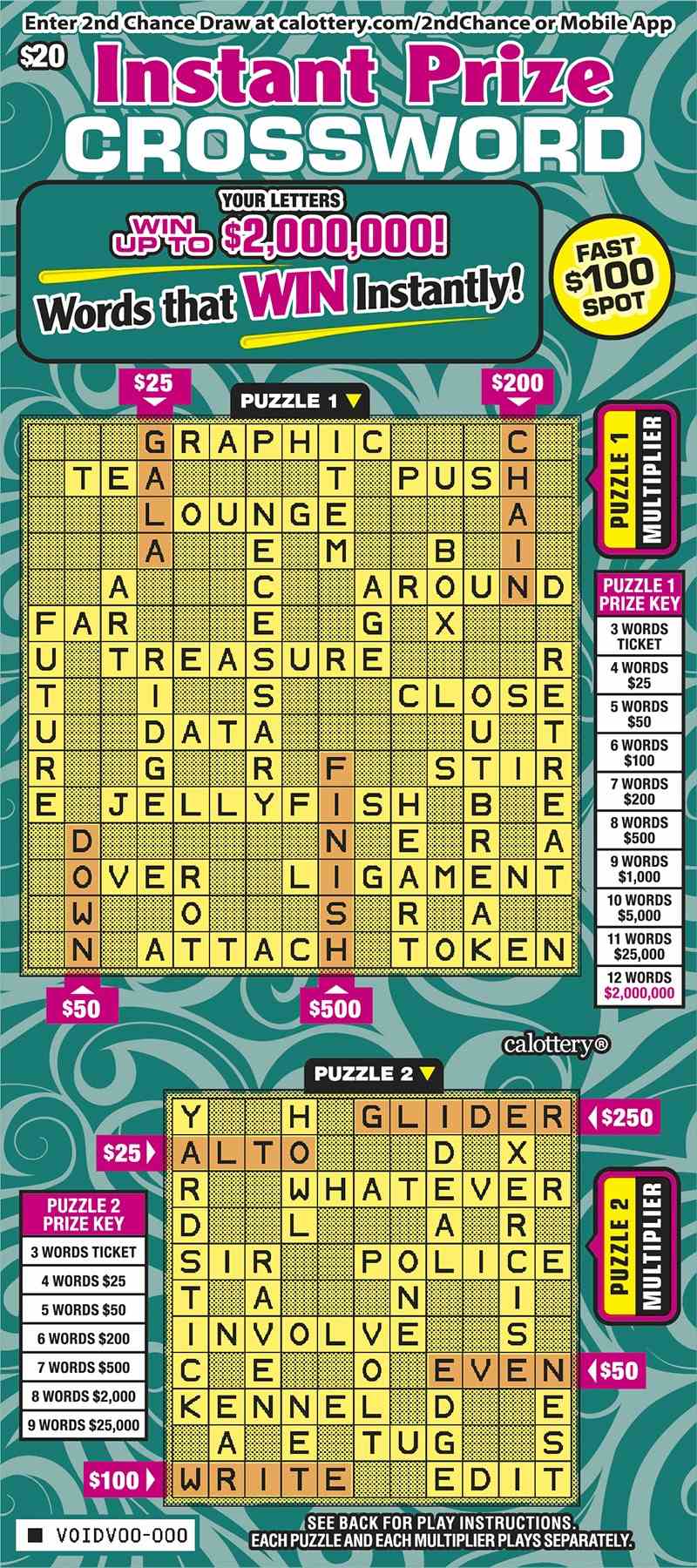 Instant Prize Crossword scratchcard - game number #1634 - front