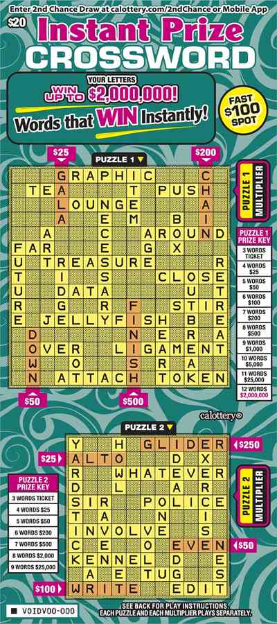 Instant Prize Crossword scratchcard - game number #1634 - front