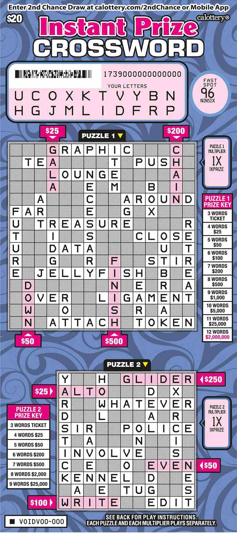 Instant Prize Crossword scratchcard - game number #1739 - front-scratched