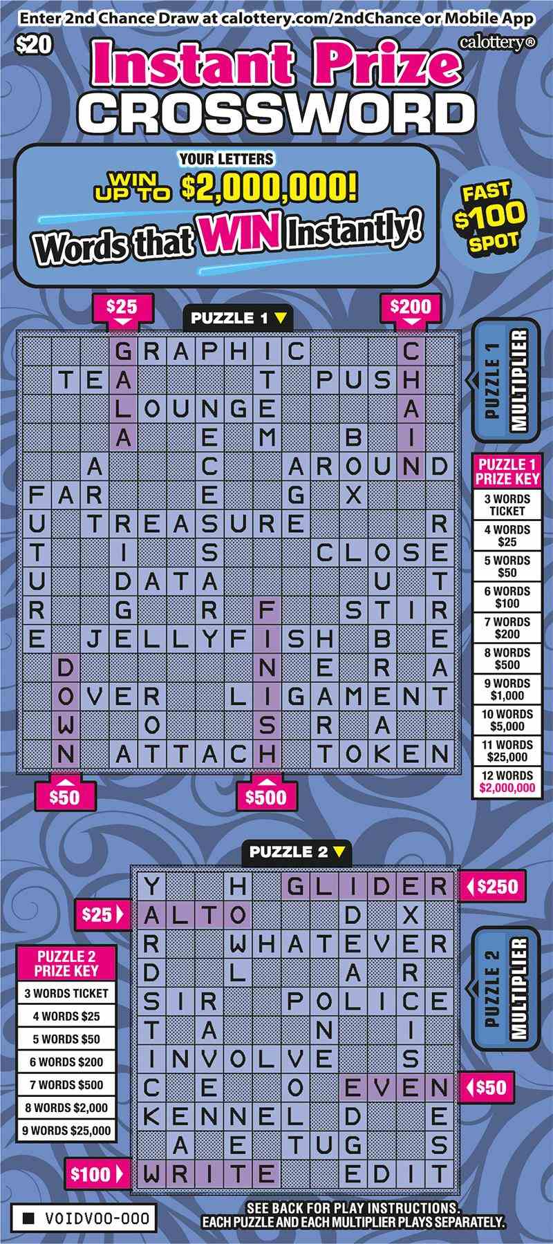 Instant Prize Crossword scratchcard - game number #1739 - front