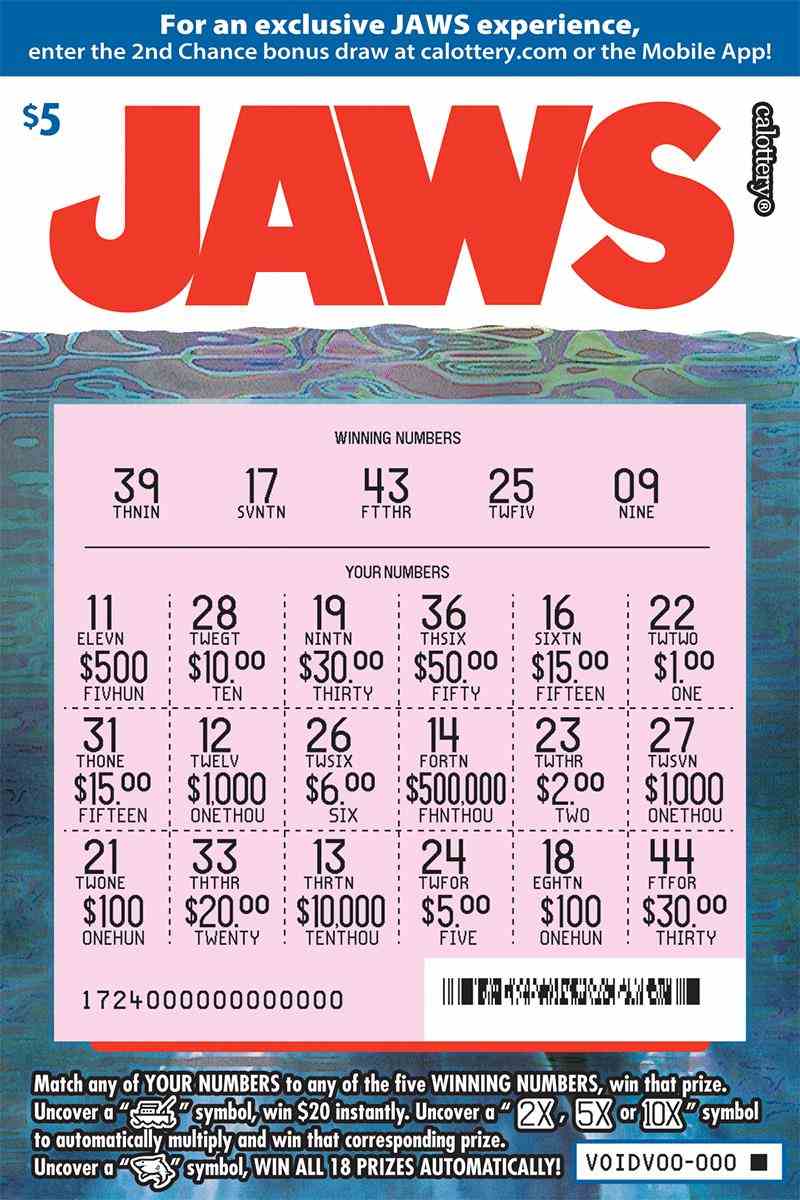 Jaws scratchcard - game number #1724 - front-scratched