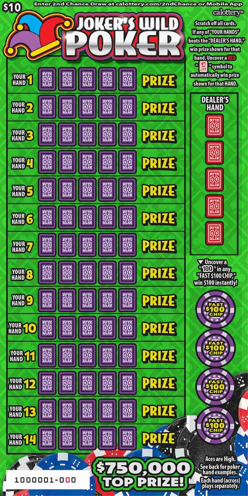 Joker's Wild Poker scratchcard - game number #1668 - front
