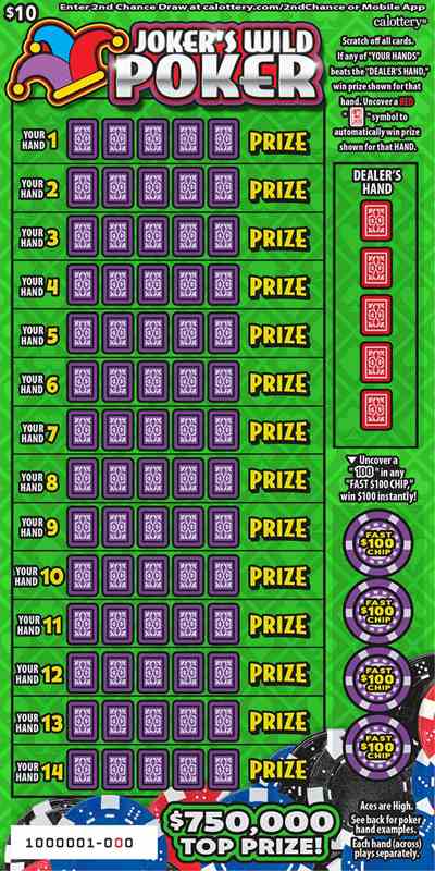 Joker's Wild Poker scratchcard - game number #1668 - front