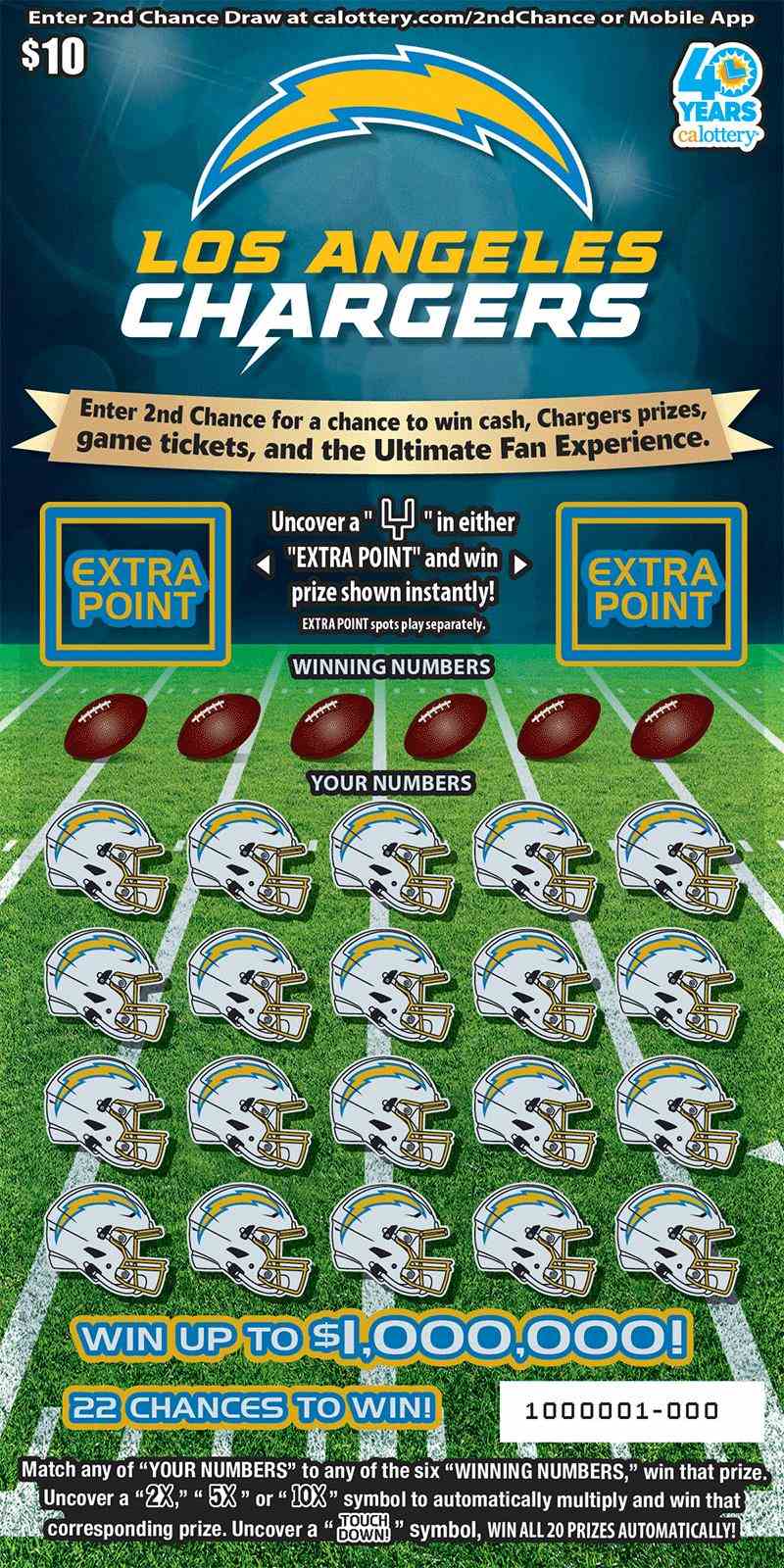 Los Angeles Chargers scratchcard - game number #1691 - front