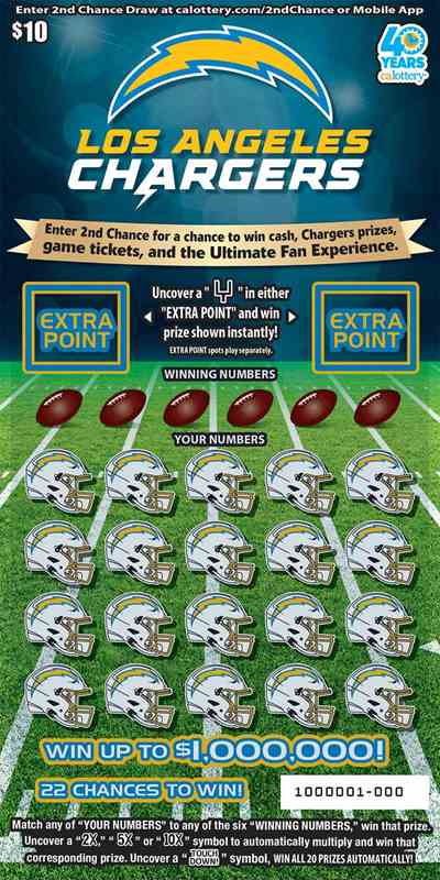 Los Angeles Chargers scratchcard - game number #1691 - front