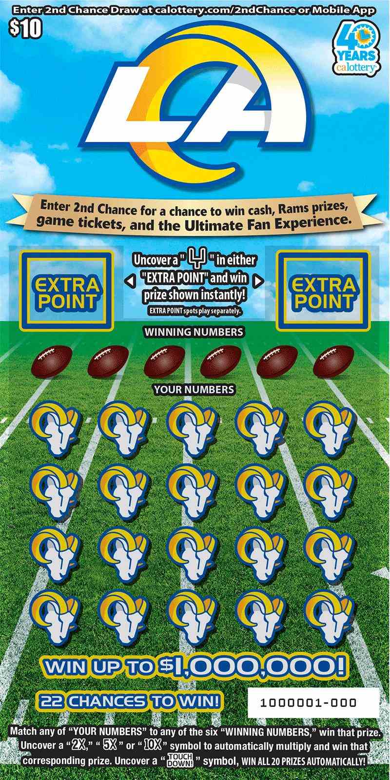 Los Angeles Rams scratchcard - game number #1690 - front