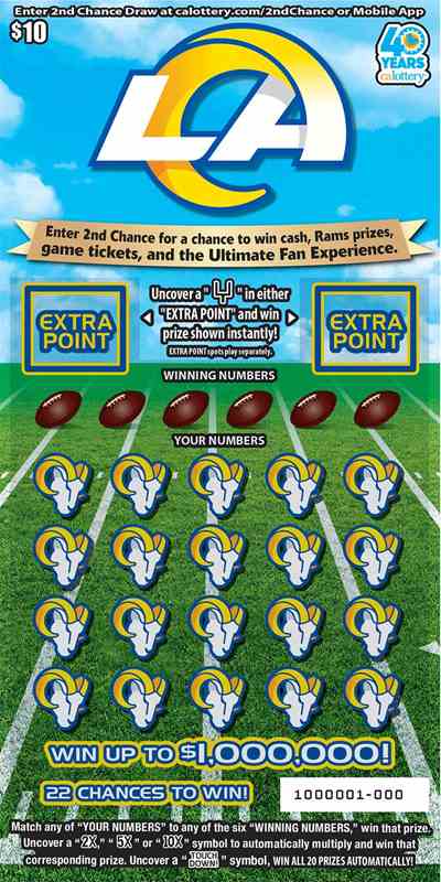 Los Angeles Rams scratchcard - game number #1690 - front