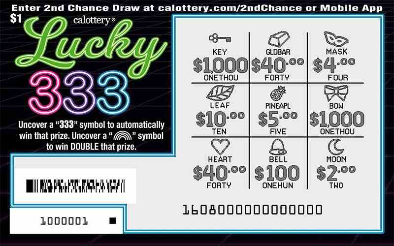 Lucky 333 scratchcard - game number #1608 - front-scratched