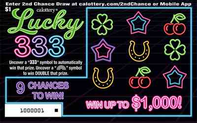 Lucky 333 scratchcard - game number #1608 - front