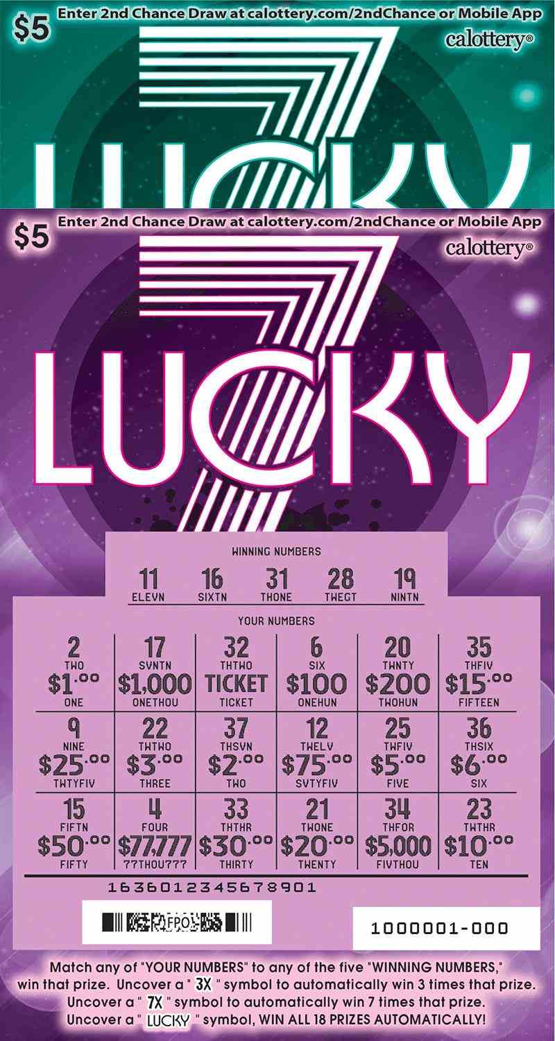 Lucky 7 scratchcard - game number #1636 - front-scratched