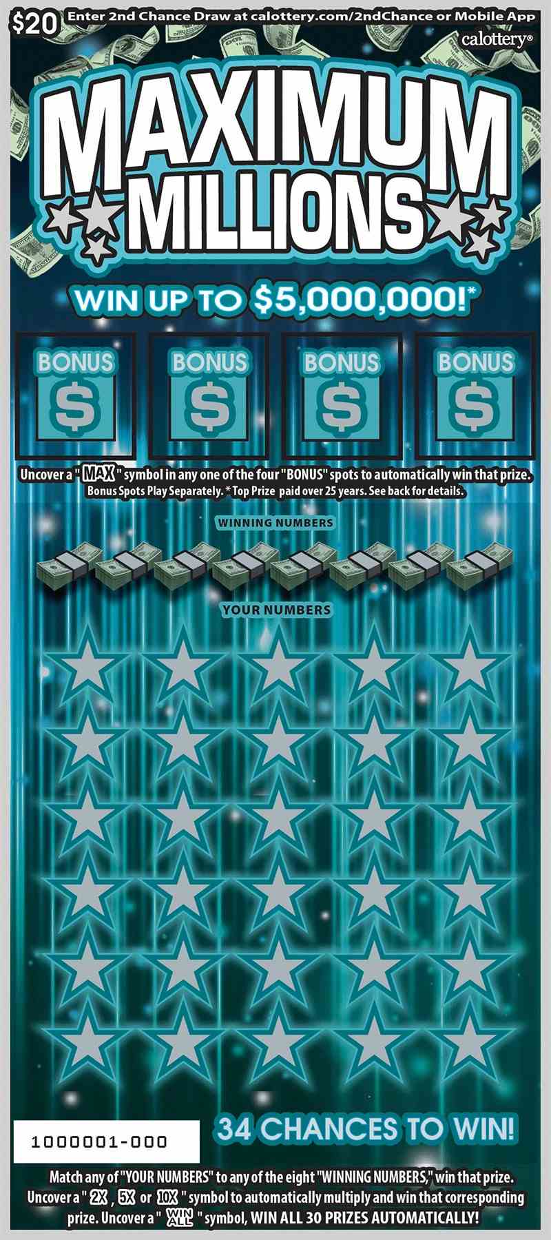 Maximum Millions scratchcard - game number #1651 - front