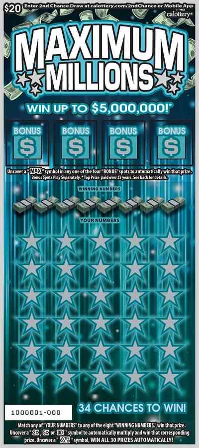 Maximum Millions scratchcard - game number #1651 - front