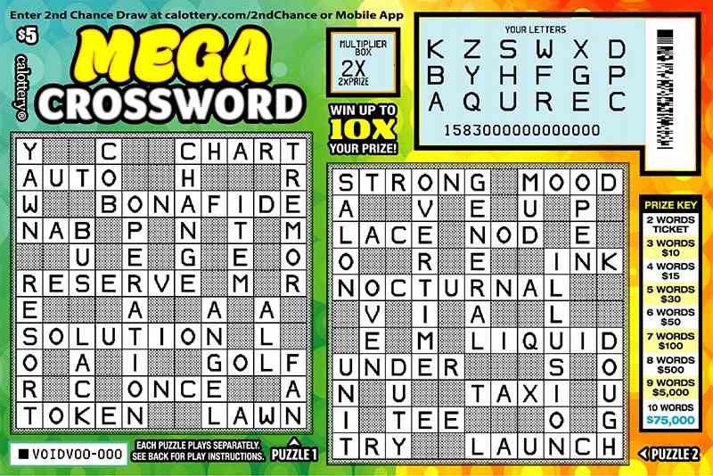 Mega Crossword scratchcard - game number #1583 - front-scratched