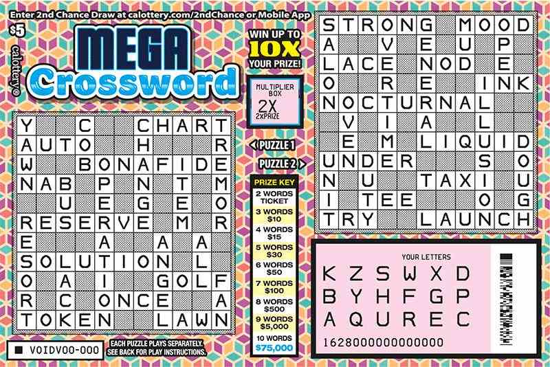 Mega Crossword scratchcard - game number #1628 - front-scratched