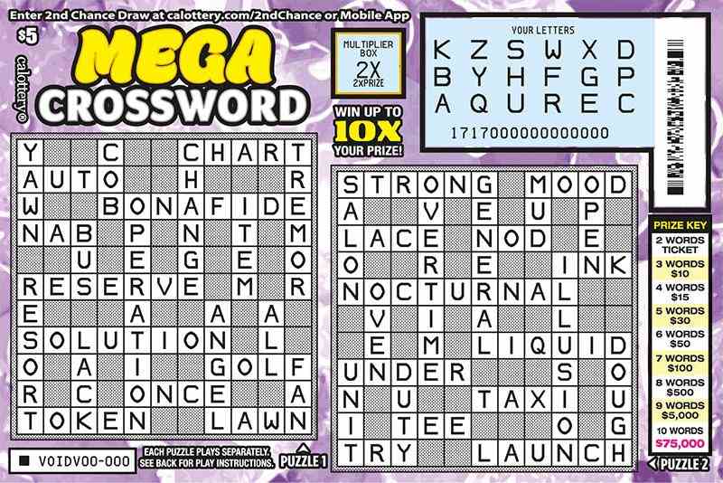 Mega Crossword scratchcard - game number #1717 - front-scratched