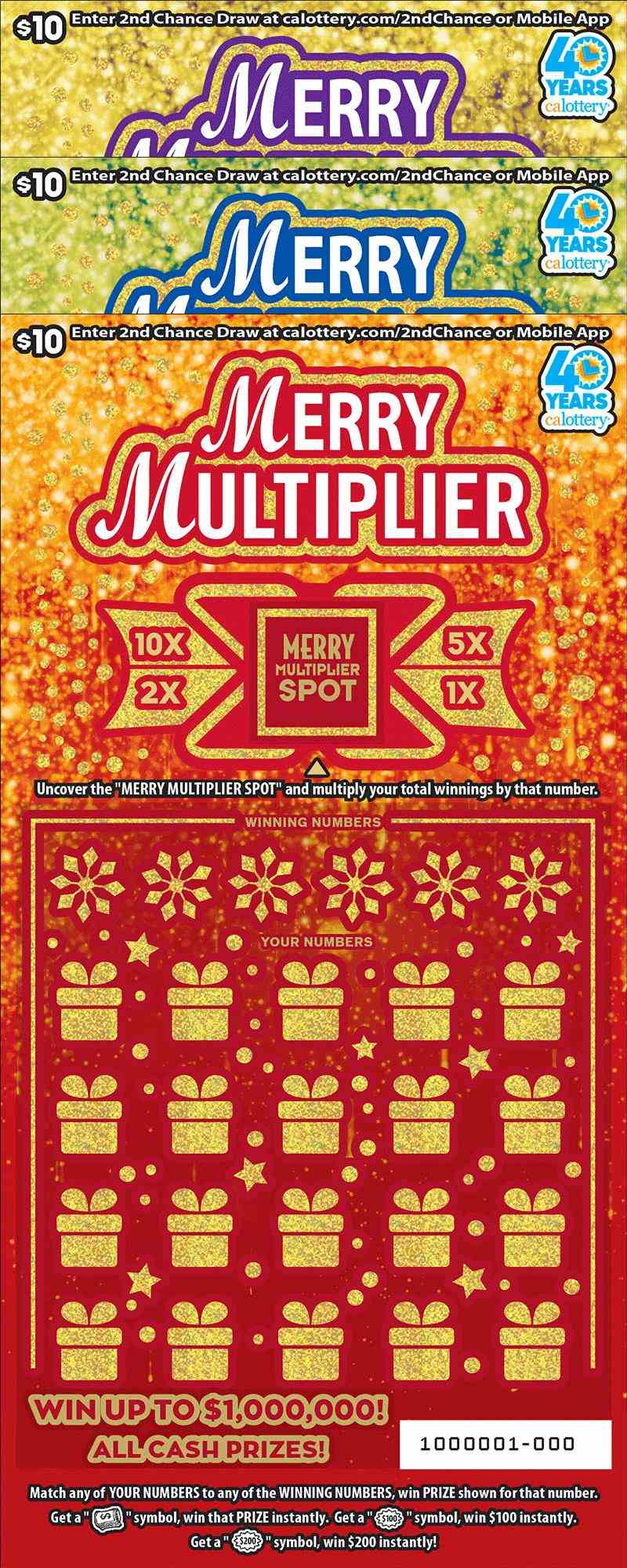 Merry Multiplier scratchcard - game number #1699 - front