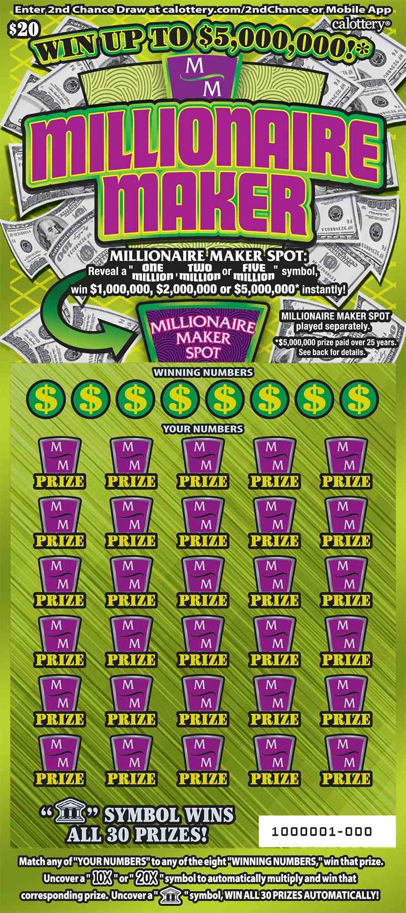 Millionaire Maker scratchcard - game number #1585 - front