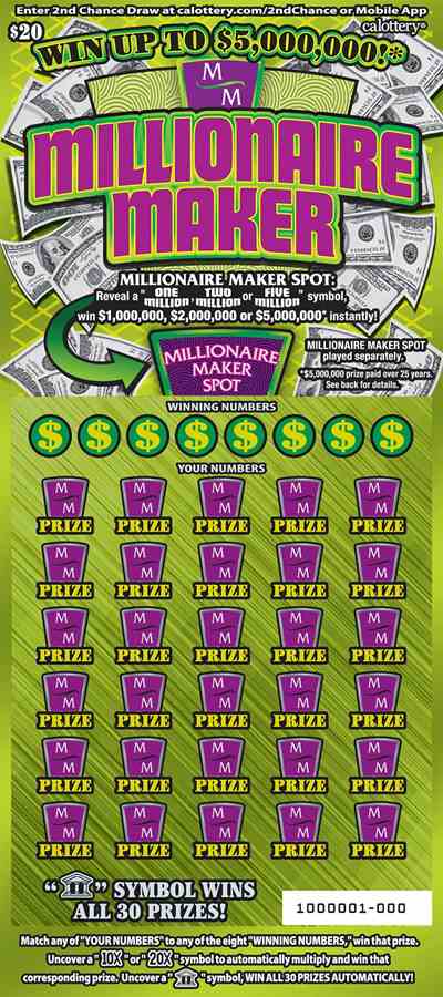 Millionaire Maker scratchcard - game number #1585 - front