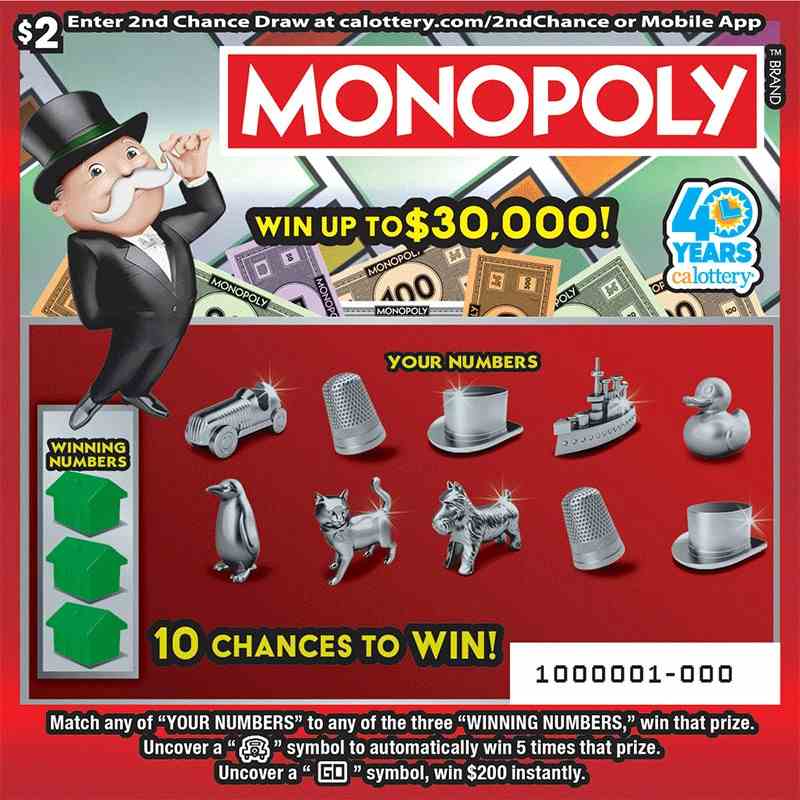 Monopoly scratchcard - game number #1665 - front