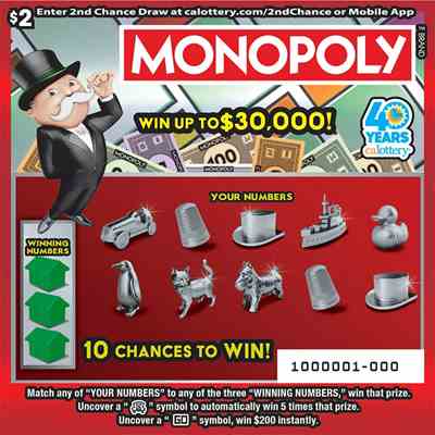 Monopoly scratchcard - game number #1665 - front