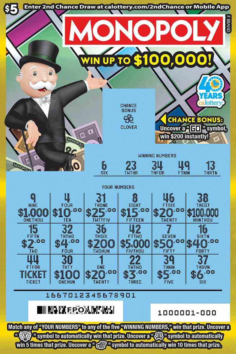 Monopoly scratchcard - game number #1667 - front-scratched