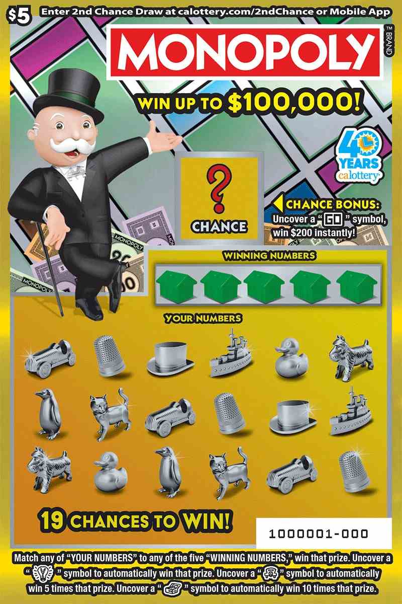 Monopoly scratchcard - game number #1667 - front