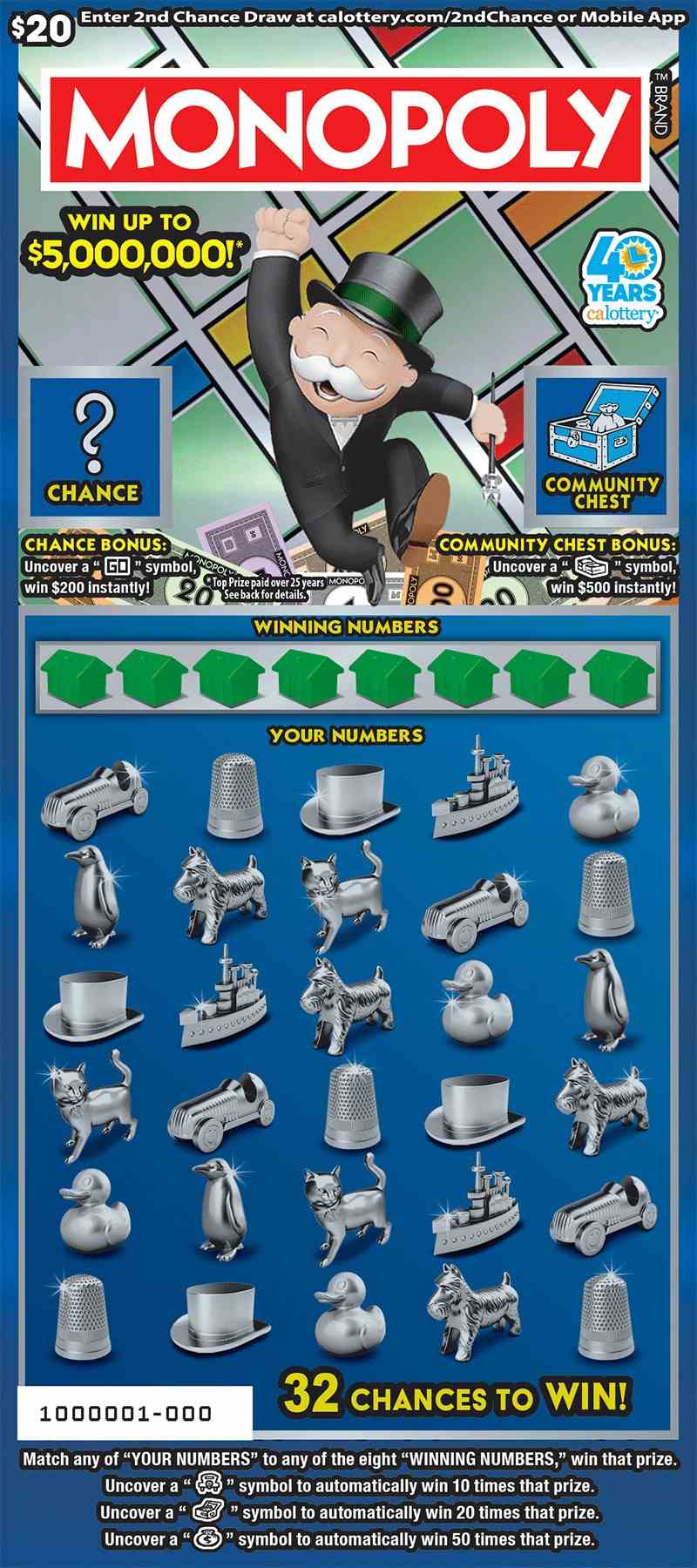 Monopoly scratchcard - game number #1669 - front