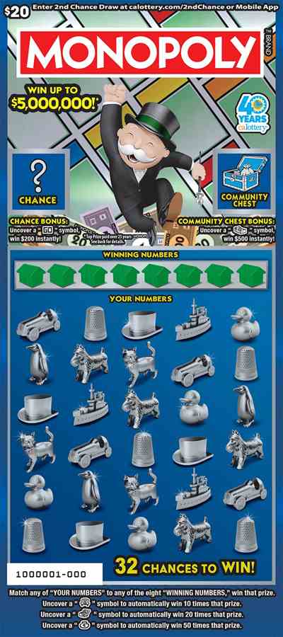 Monopoly scratchcard - game number #1669 - front