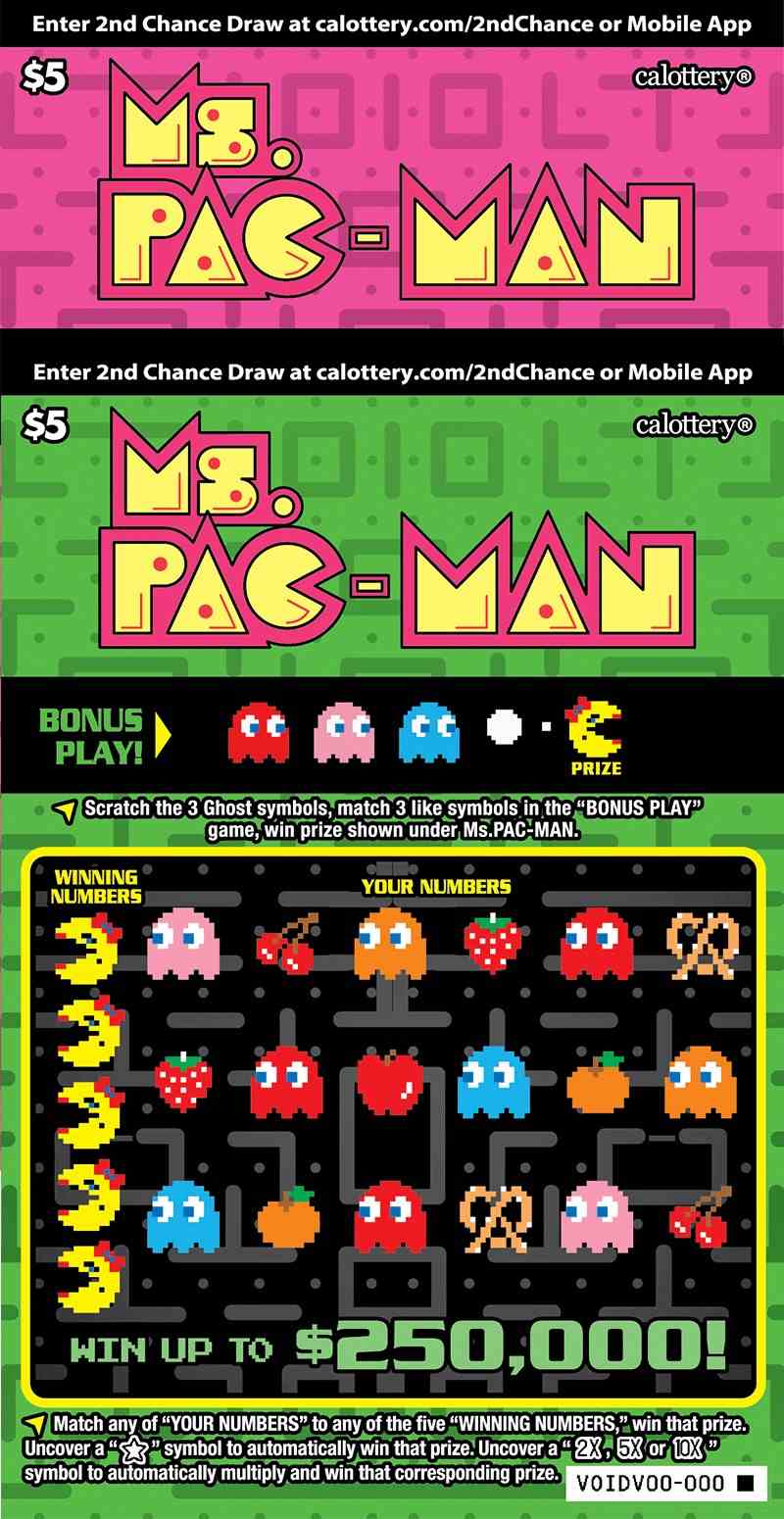 Ms Pac-Man scratchcard - game number #1614 - front