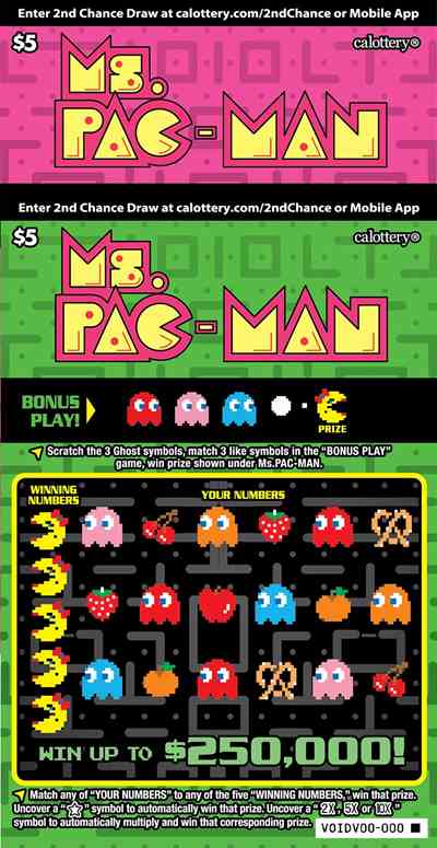 Ms Pac-Man scratchcard - game number #1614 - front