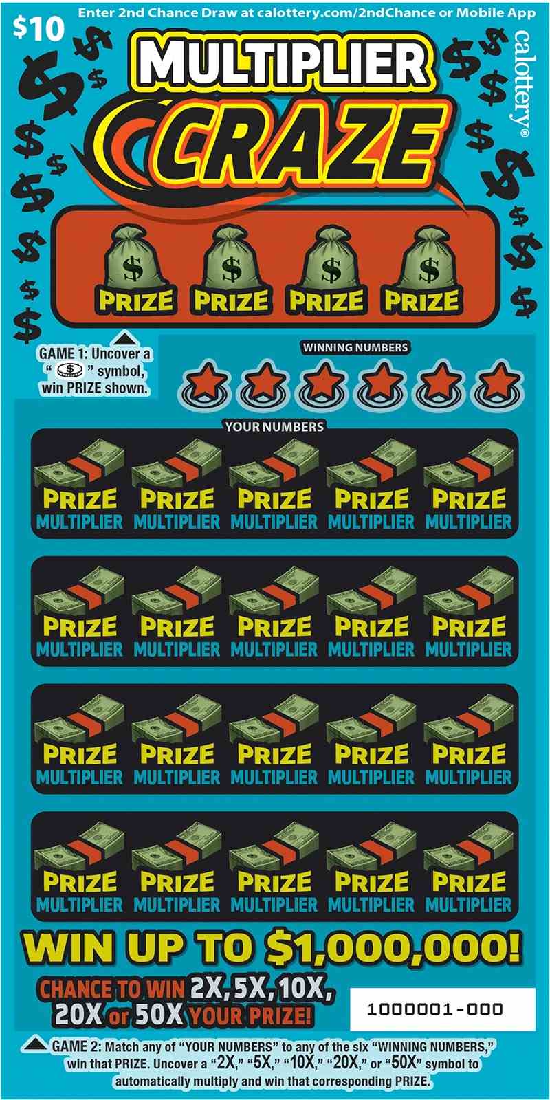 Multiplier Craze scratchcard - game number #1620 - front