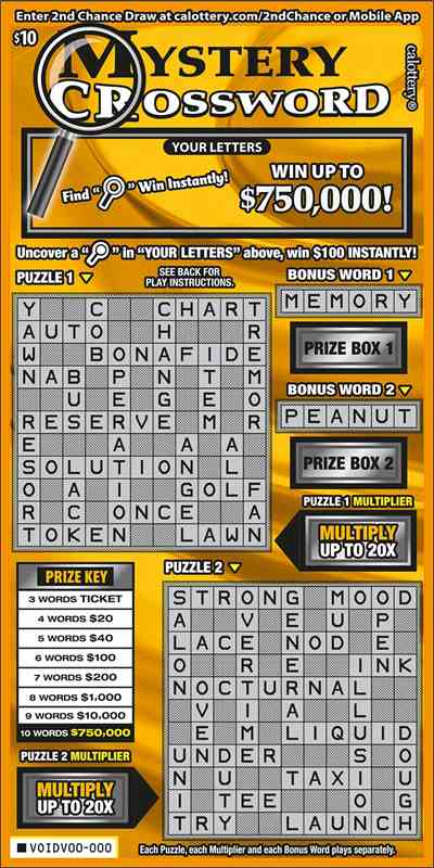 Mystery Crossword scratchcard - game number #1598 - front