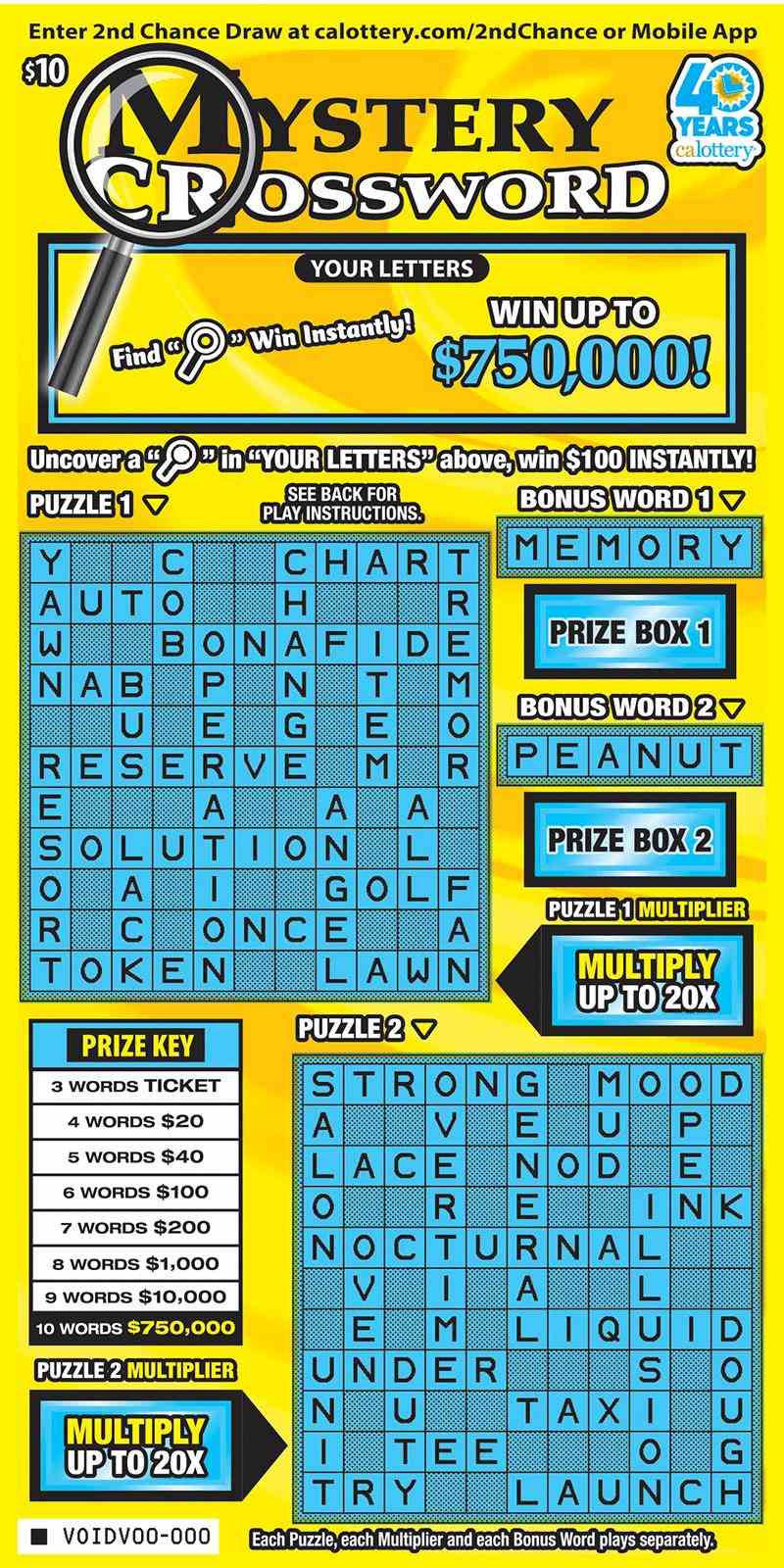 Mystery Crossword scratchcard - game number #1708 - front
