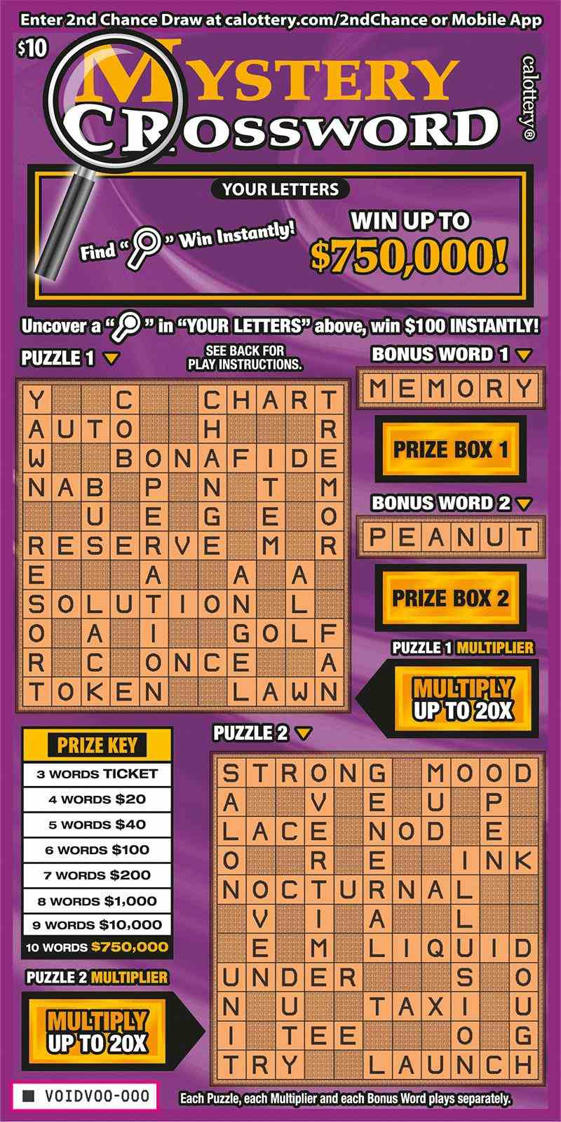 Mystery Crossword scratchcard - game number #1743 - front