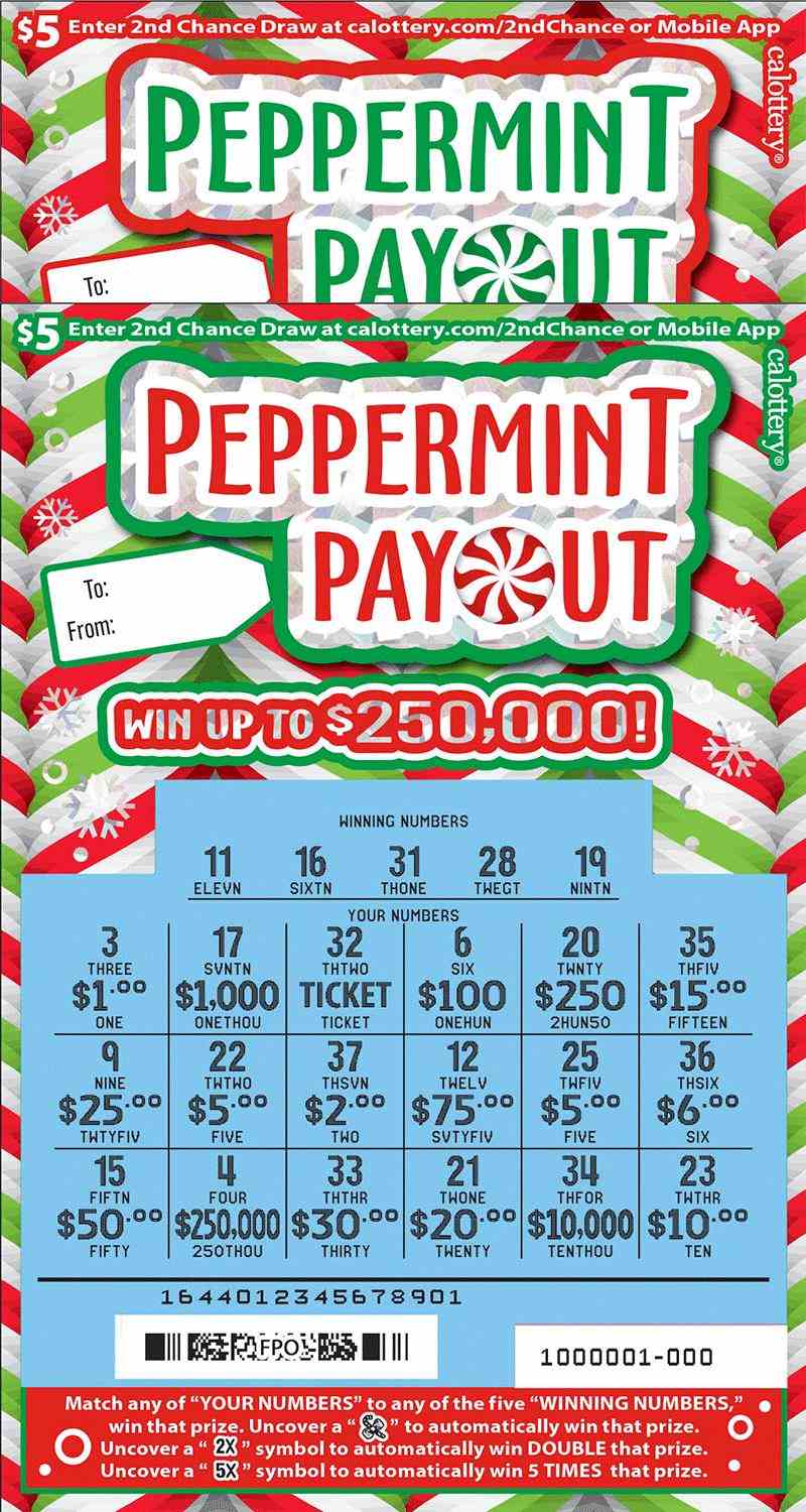 Peppermint Payout scratchcard - game number #1644 - front-scratched