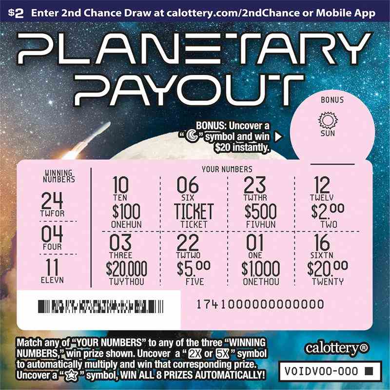 Planetary Payout scratchcard - game number #1741 - front-scratched