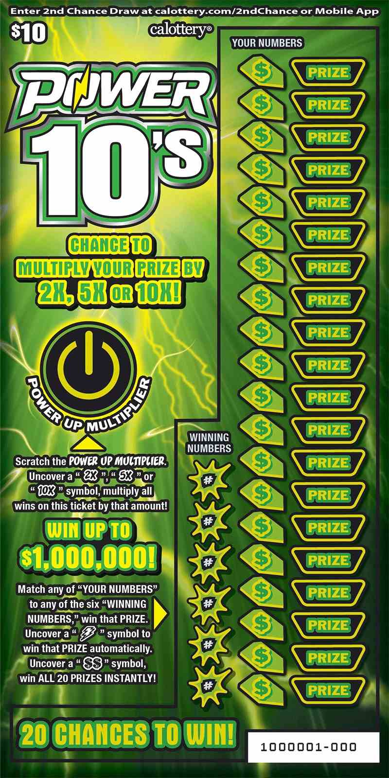 Power 10'S scratchcard - game number #1615 - front