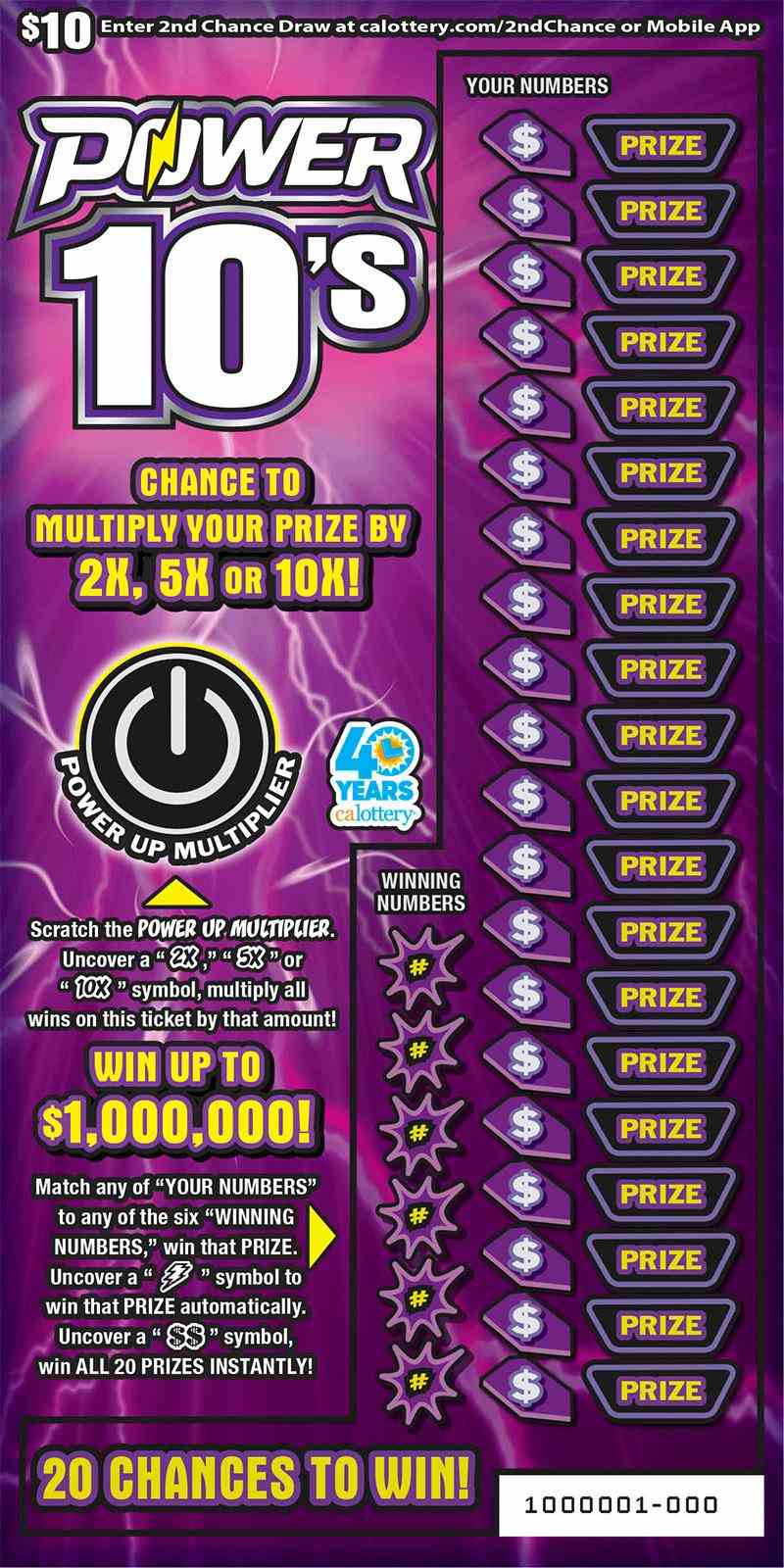 Power 10'S scratchcard - game number #1686 - front