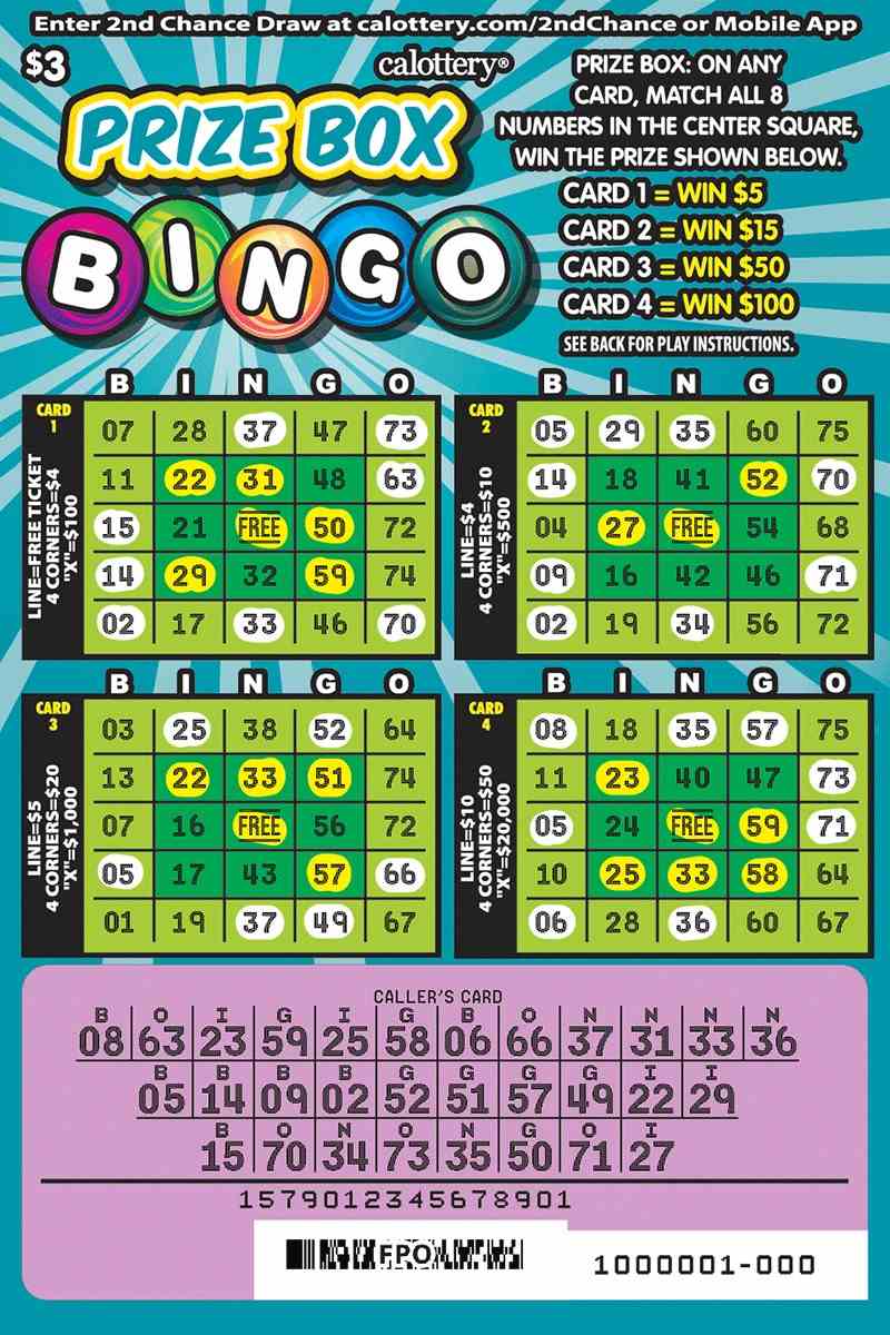 Prize Box Bingo scratchcard - game number #1579 - front-scratched