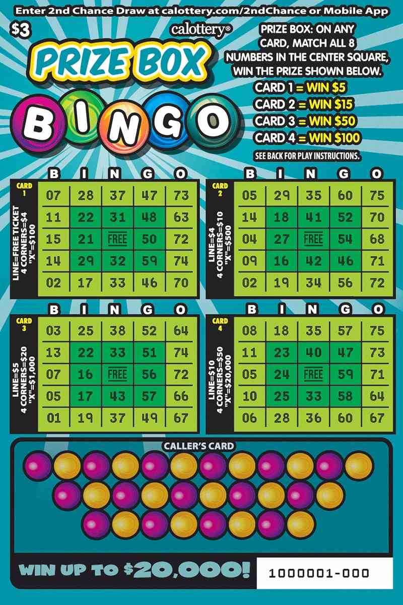 Prize Box Bingo scratchcard - game number #1579 - front