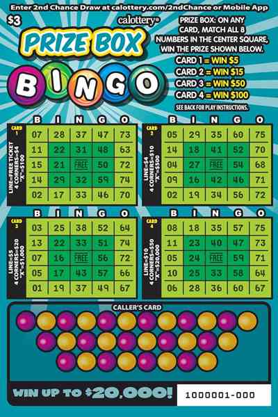 Prize Box Bingo scratchcard - game number #1579 - front