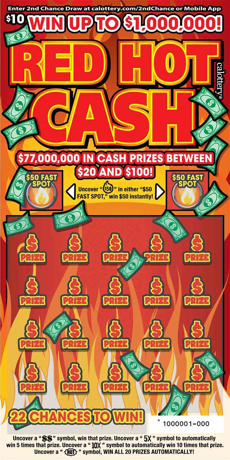 Red Hot Cash scratchcard - game number #1606 - front